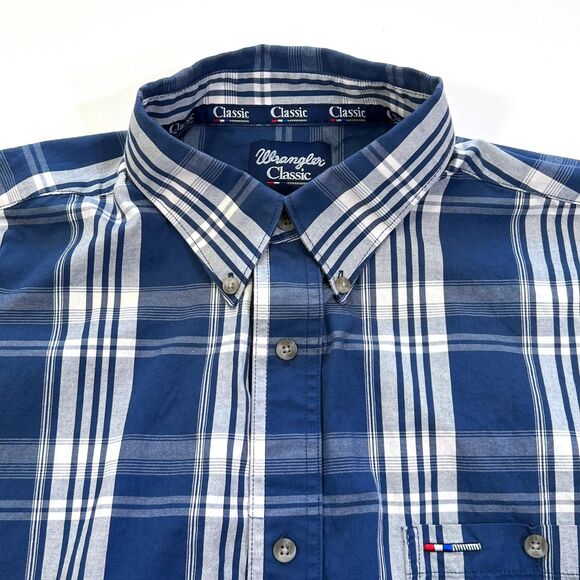 Wrangler XXL Blue Plaid Button-Down Shirt - Picture 3 of 4